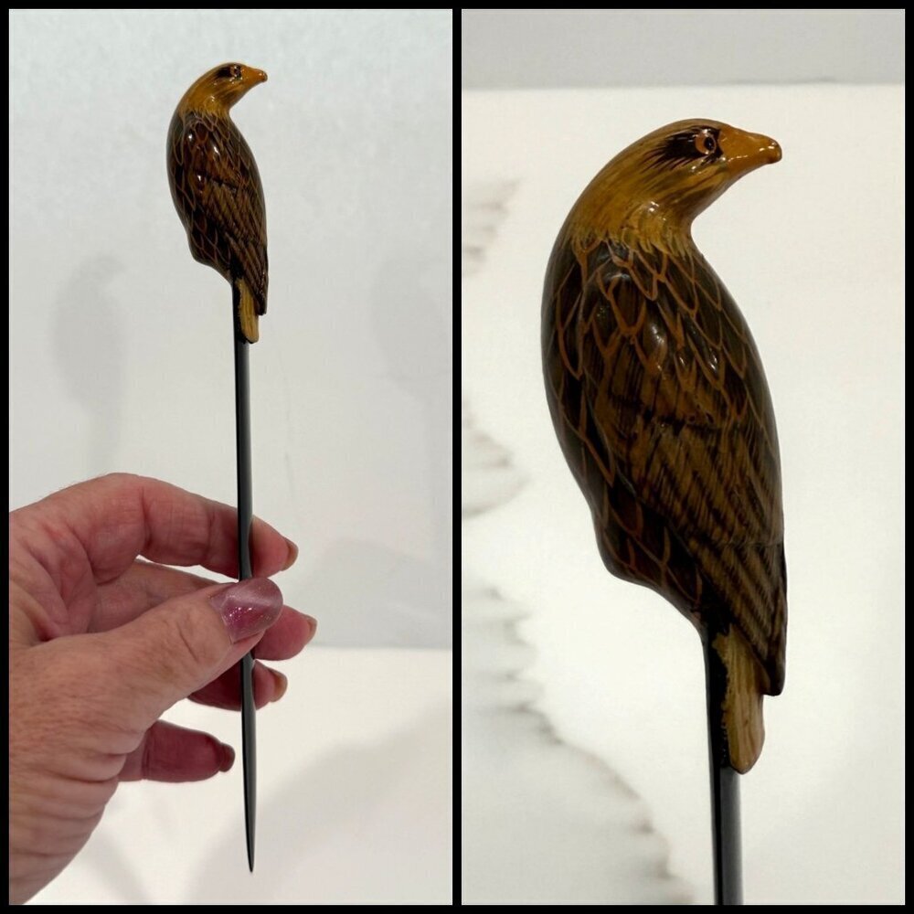 VTG Eagle Head Letter Opener‎ Black Lacquer Plastic Folk Art Americana Patriot